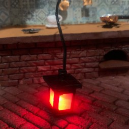 Black street lamp for cribs and dioramas with micro led fire effect